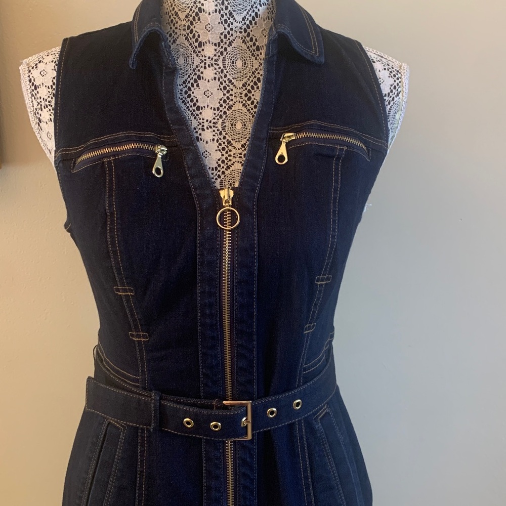 Inc Dark Blue Denim Sleeveless Dress with Belt - Picture 5 of 7
